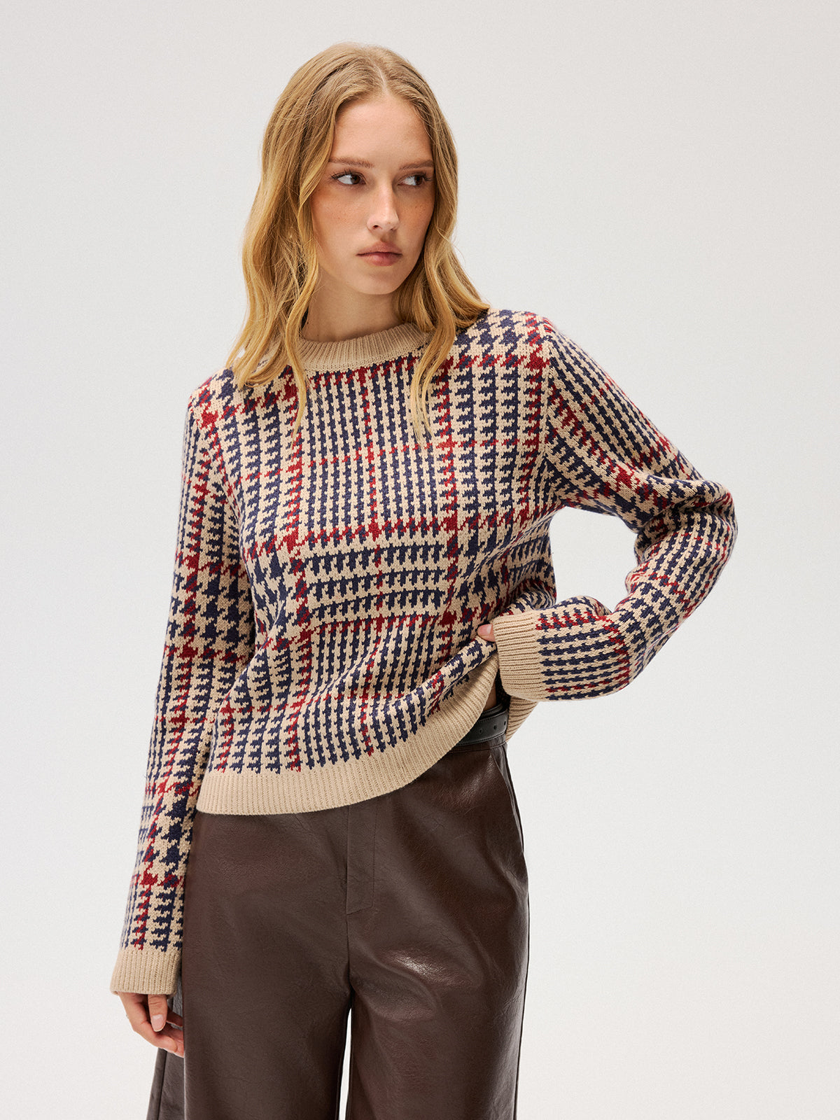 Houndstooth Crew Neck Sweater