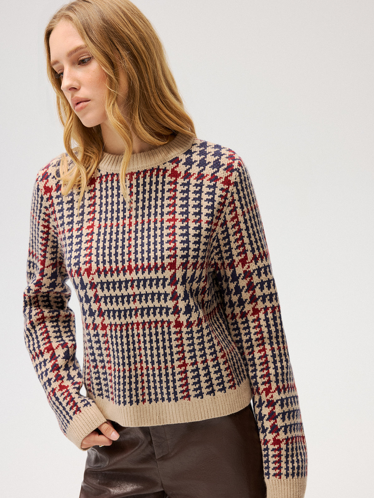 Houndstooth Crew Neck Sweater