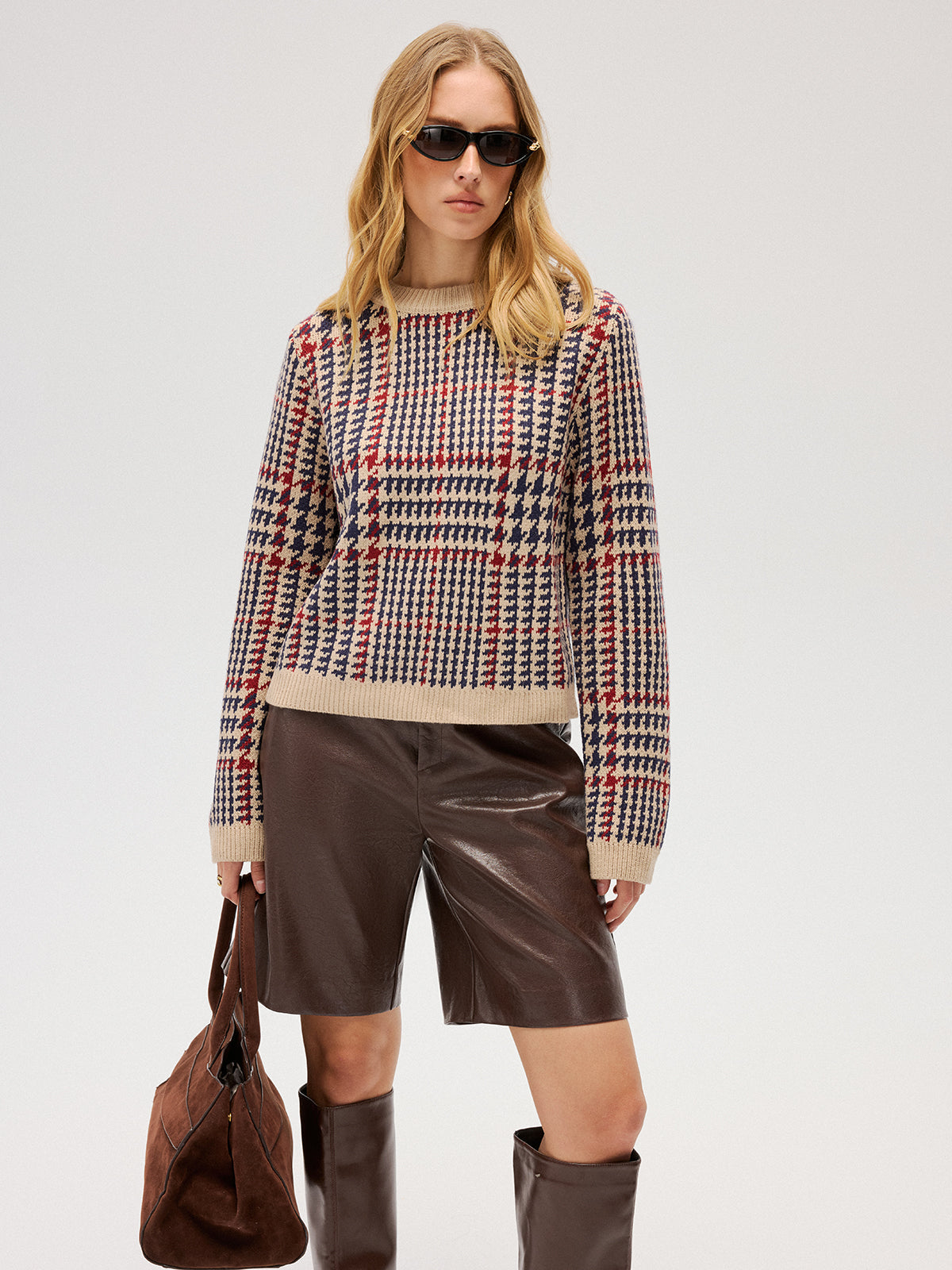Houndstooth Crew Neck Sweater