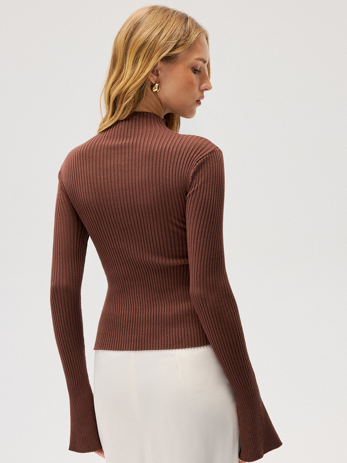 Cut-Out Rib-Knit Mock Neck Top