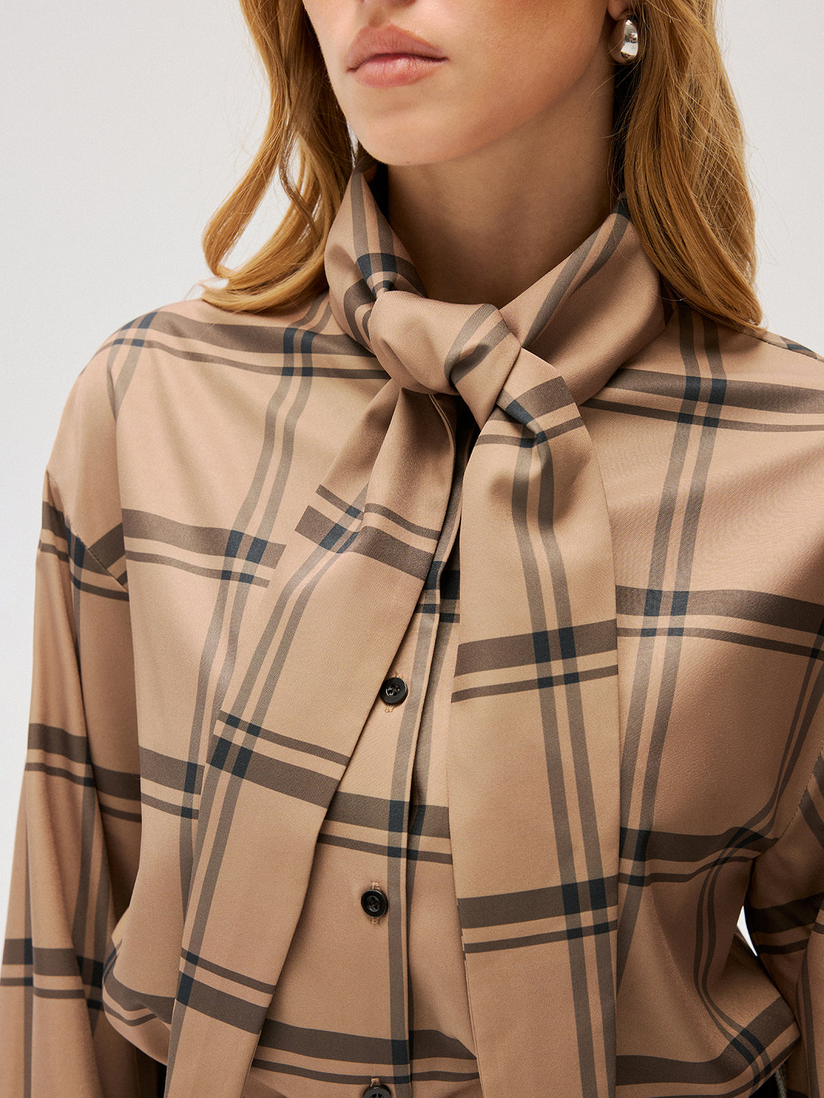 Plaid Tie Neck Shirt