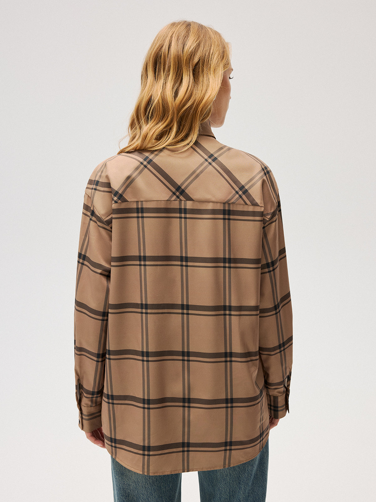 Plaid Tie Neck Shirt
