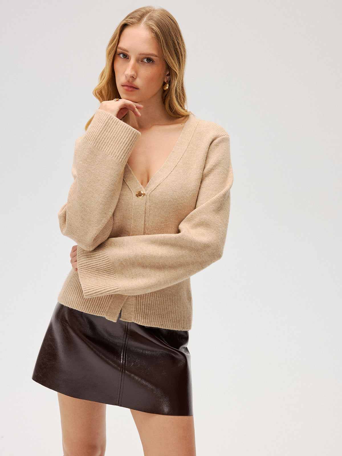 V-Neck Button Knit Cardigan