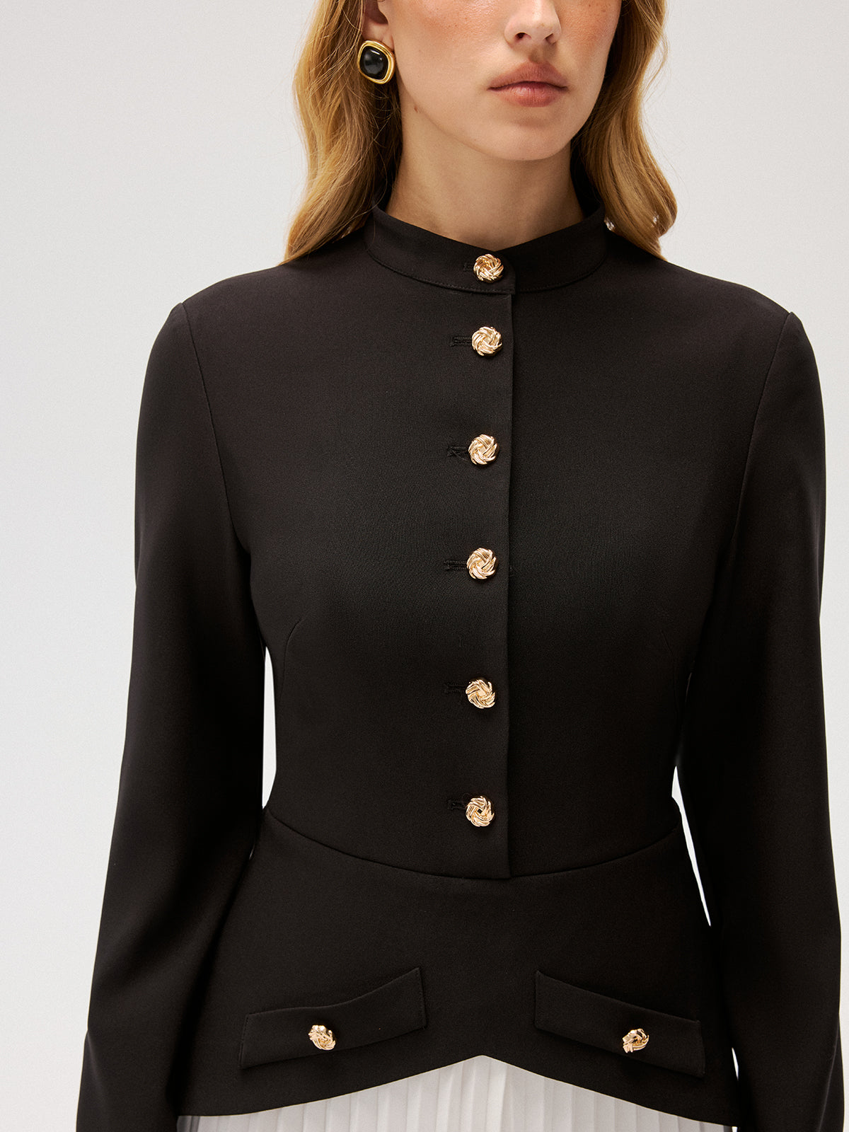 Contrast Pleated Panel Buttoned Mini Dress