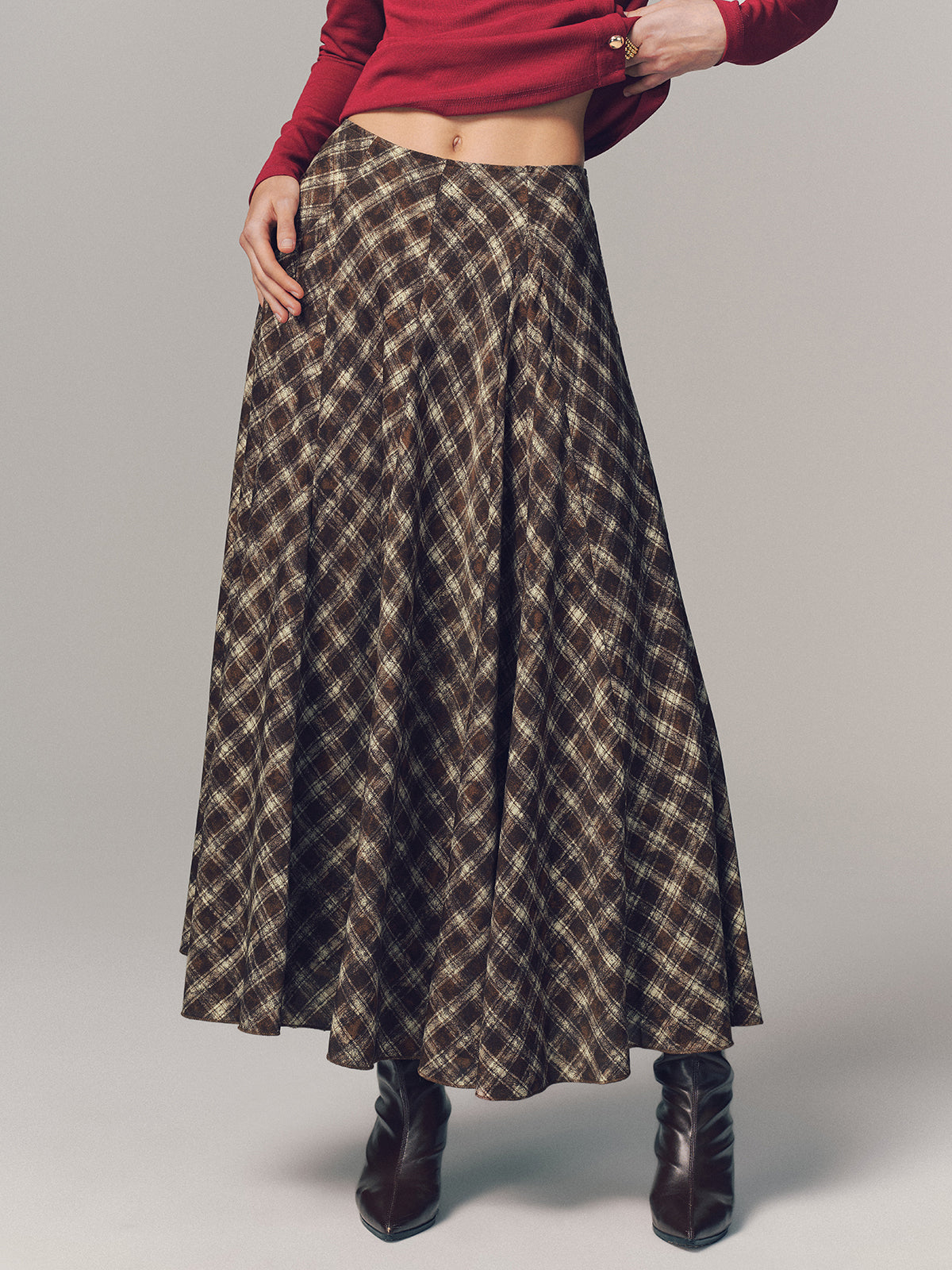 Plaid Pleated Maxi Skirt