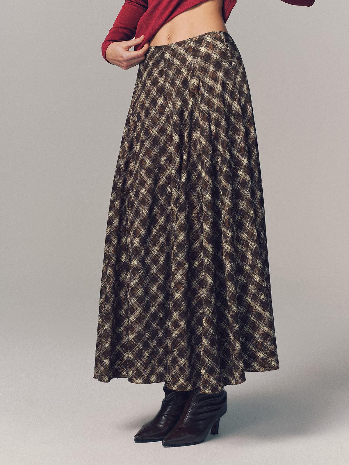 Plaid Pleated Maxi Skirt