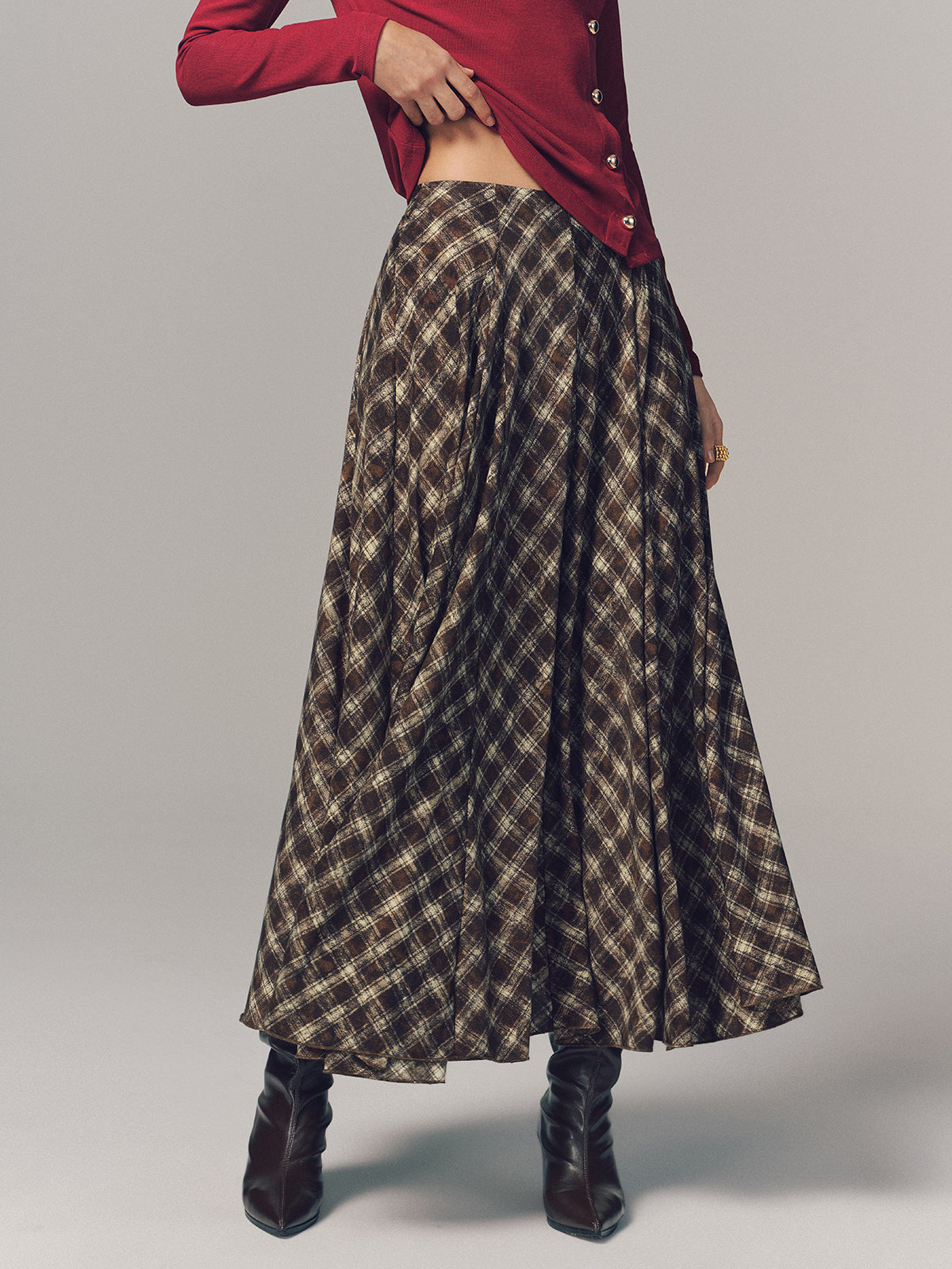 Plaid Pleated Maxi Skirt