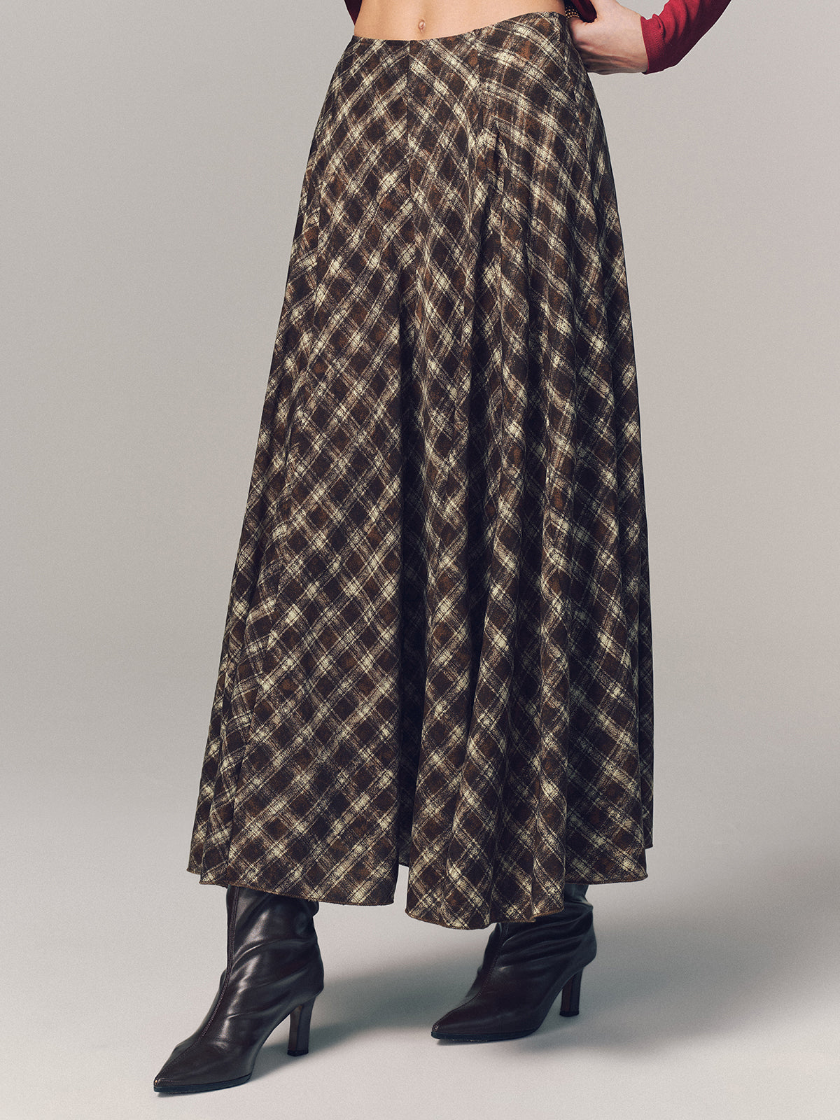 Plaid Pleated Maxi Skirt