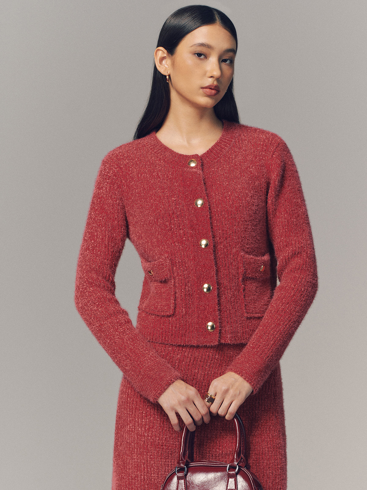 Metal Detail Cardigan & Mini Skirt Set