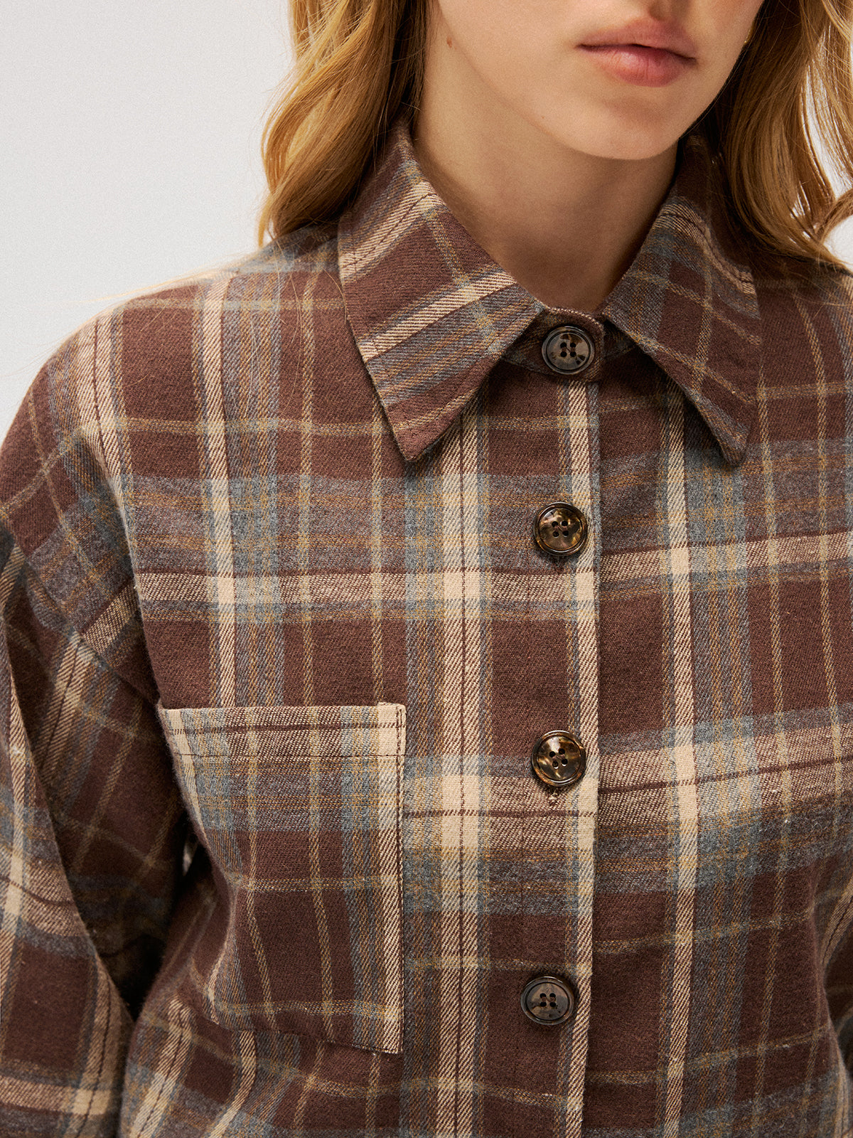 Brushed Plaid Button-Down Shirt