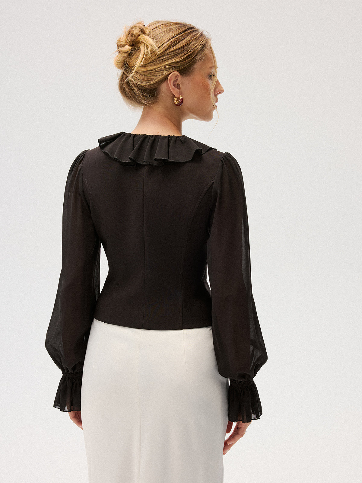 Chiffon Ruffle Rose Double-Breasted Blouse