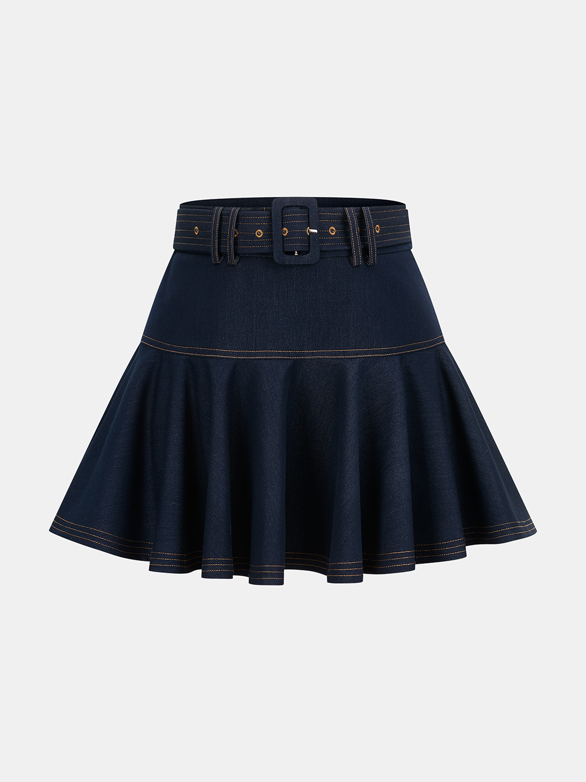 Denim Belted A-Line Mini Skirt