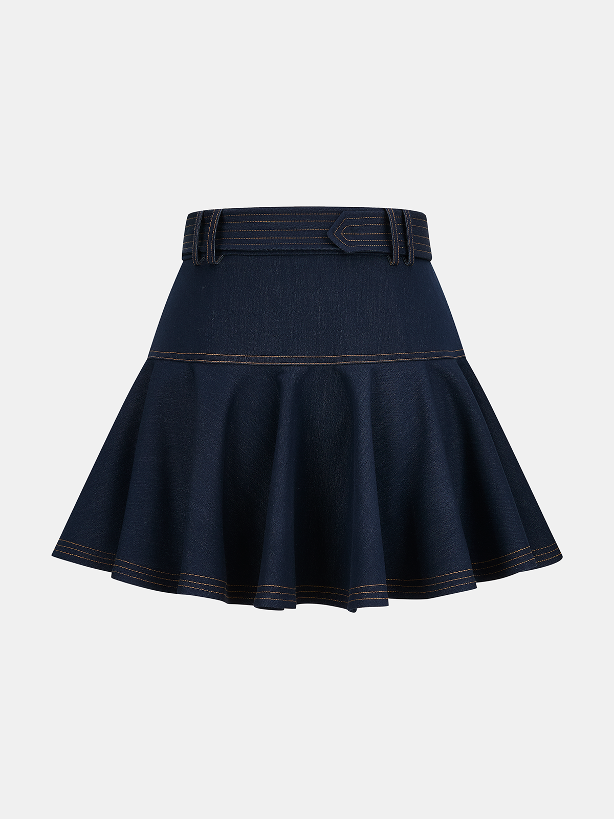 Denim Belted A-Line Mini Skirt