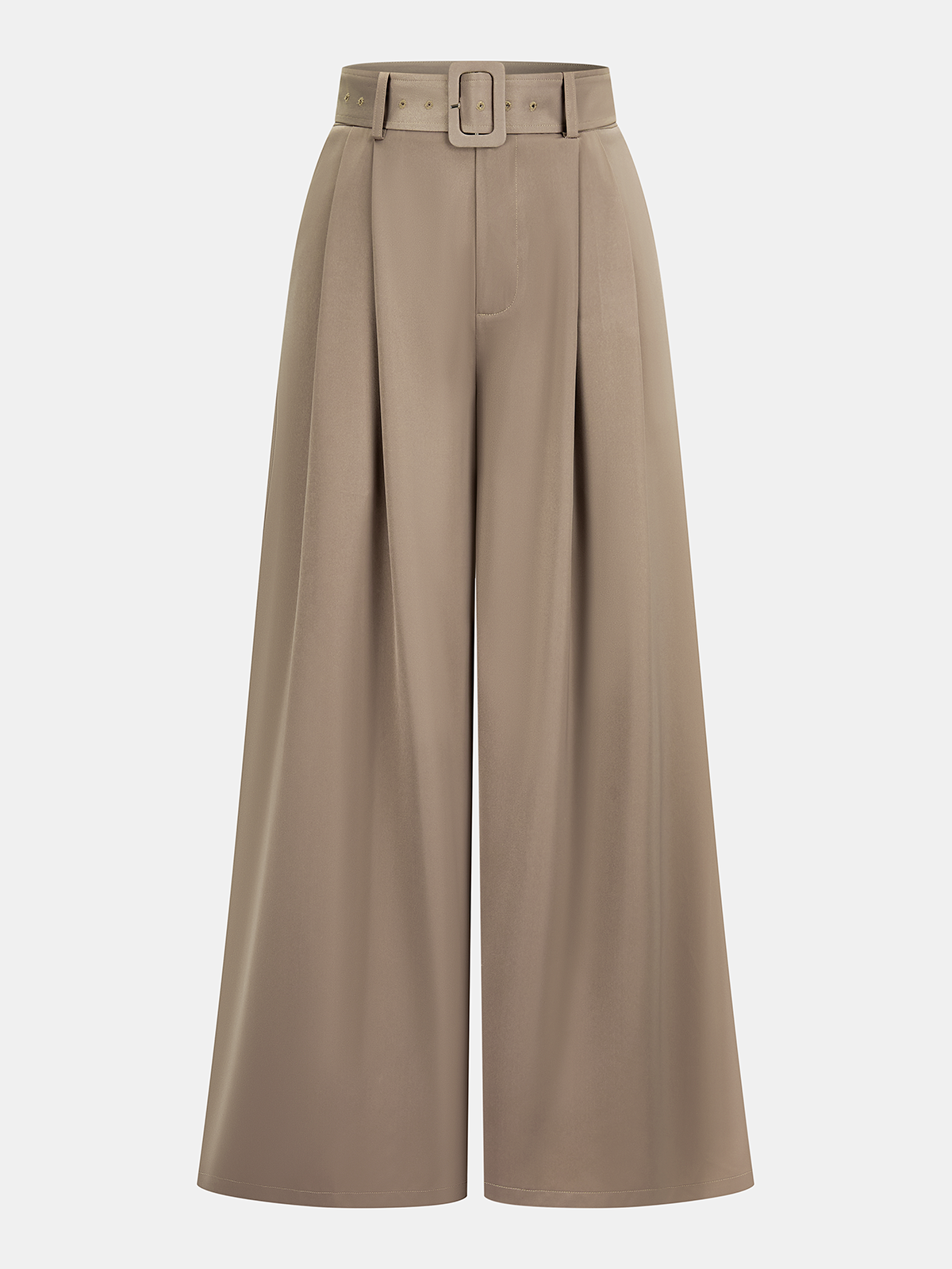 Pantalon large plissé en satin avec ceinture