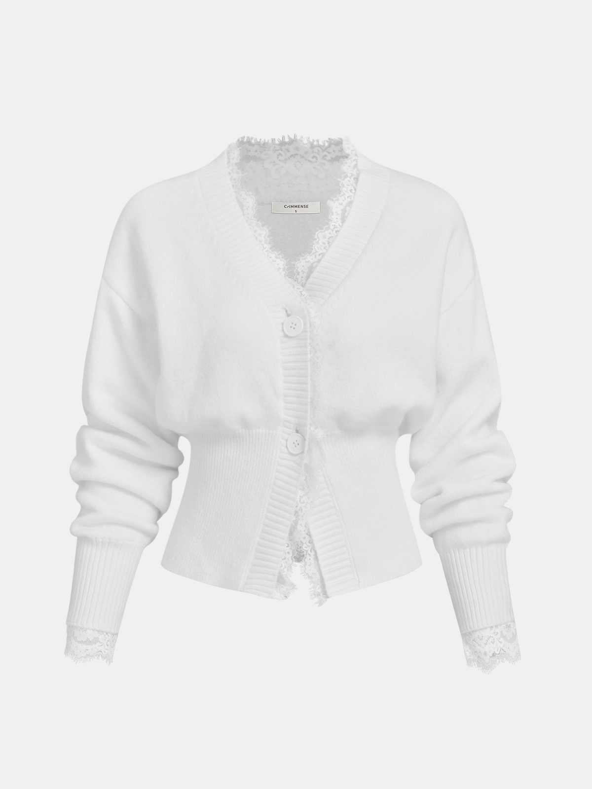 Lace Trim Buttoned Cropped Knit Cardigan