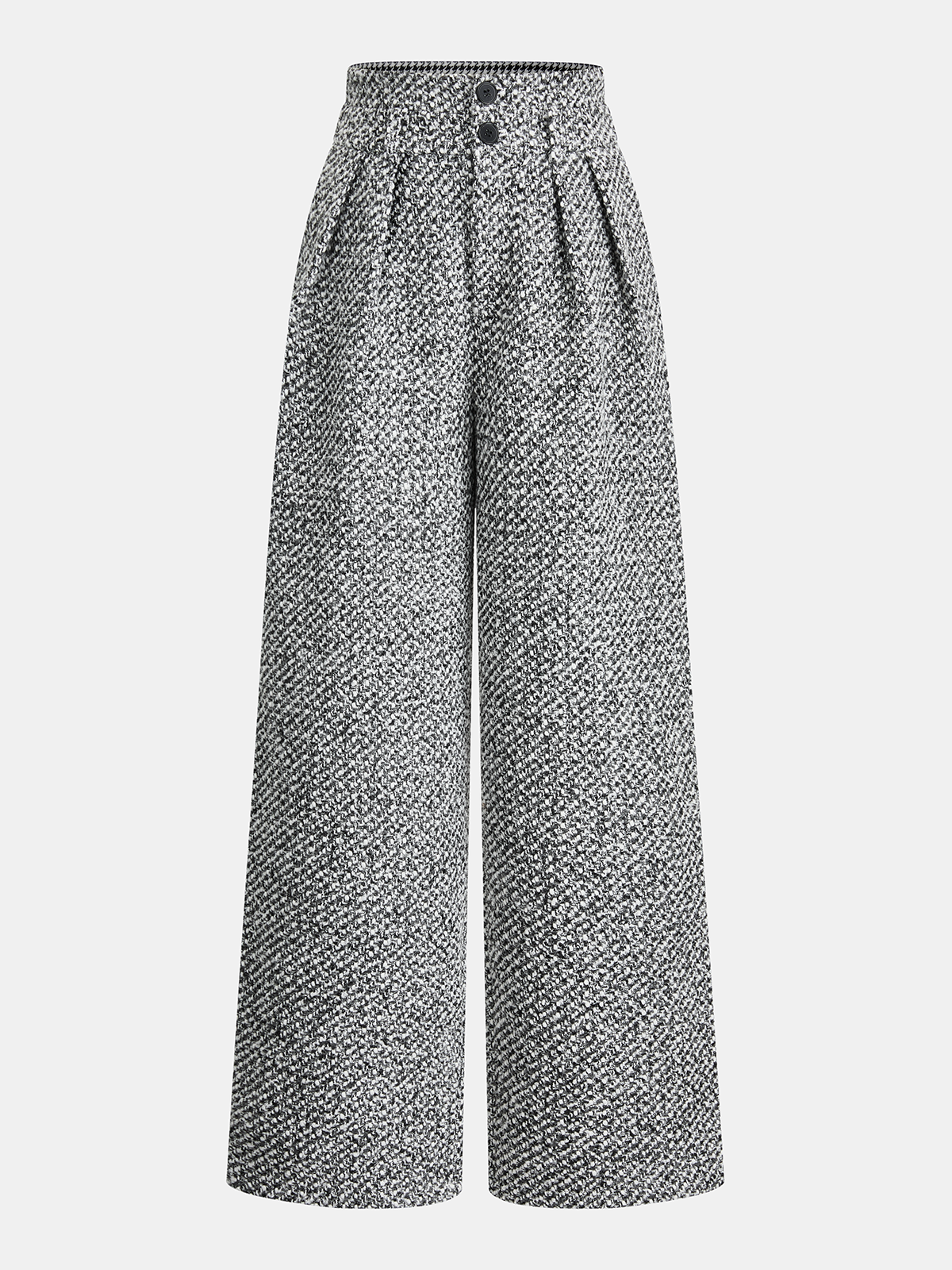 Wool Blend Double Waistband Tweed Pants