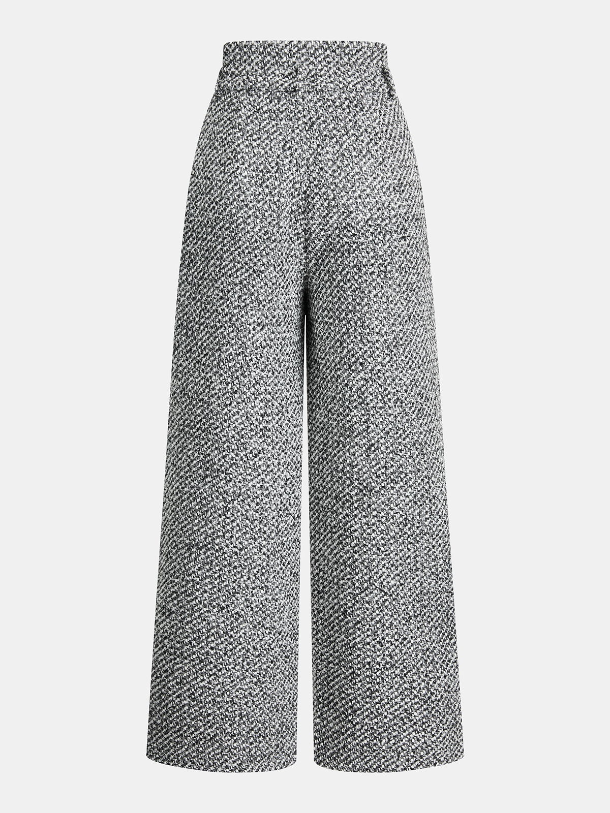 Wool Blend Double Waistband Tweed Pants