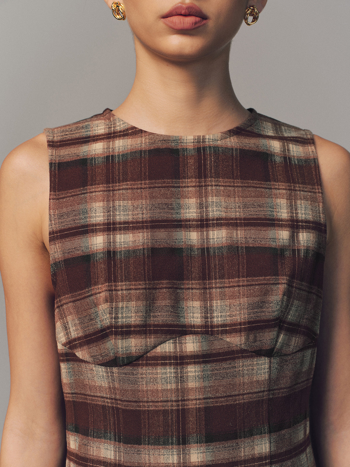Sleeveless Plaid Fitted Mini Dress