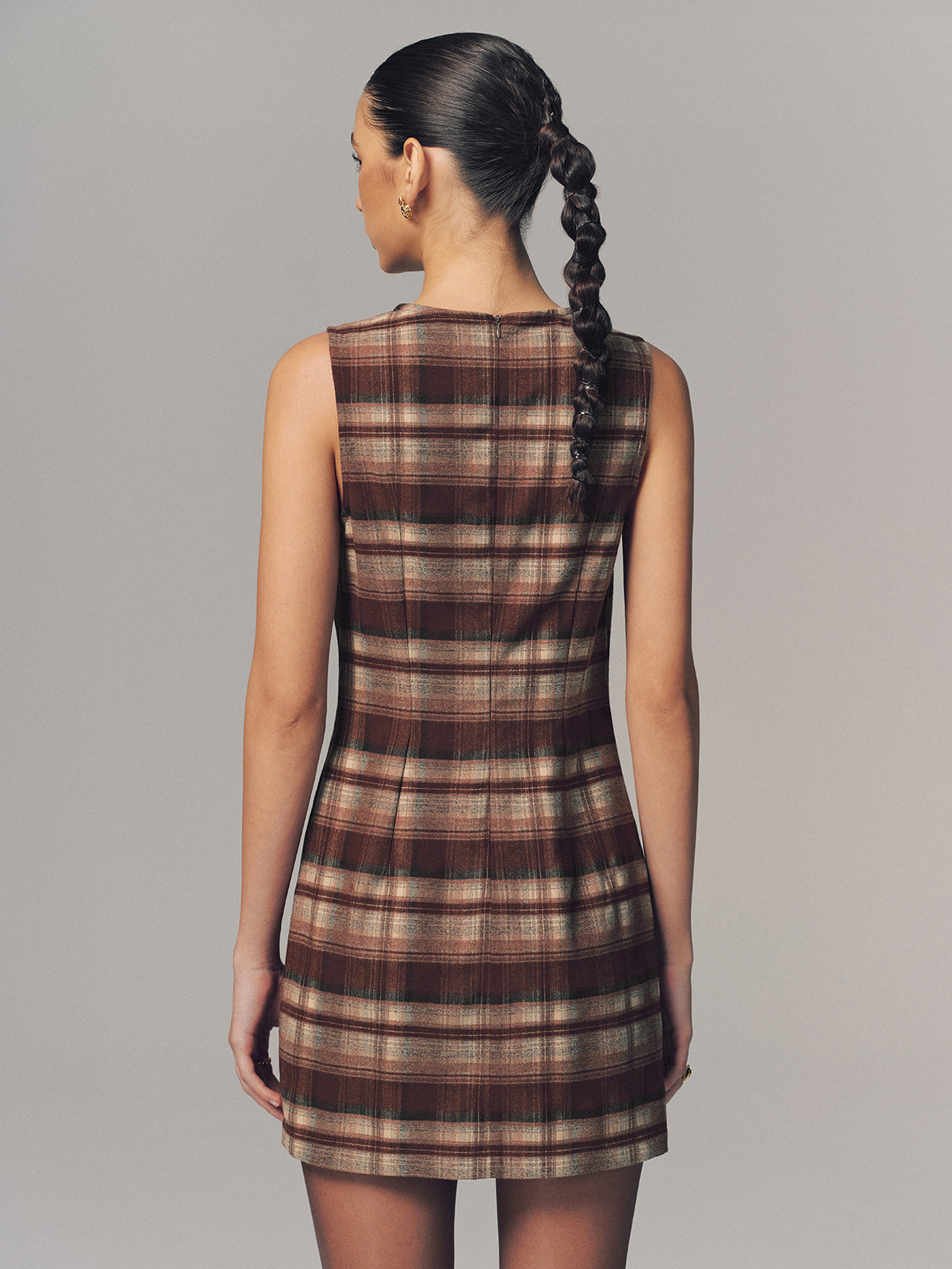 Sleeveless Plaid Fitted Mini Dress
