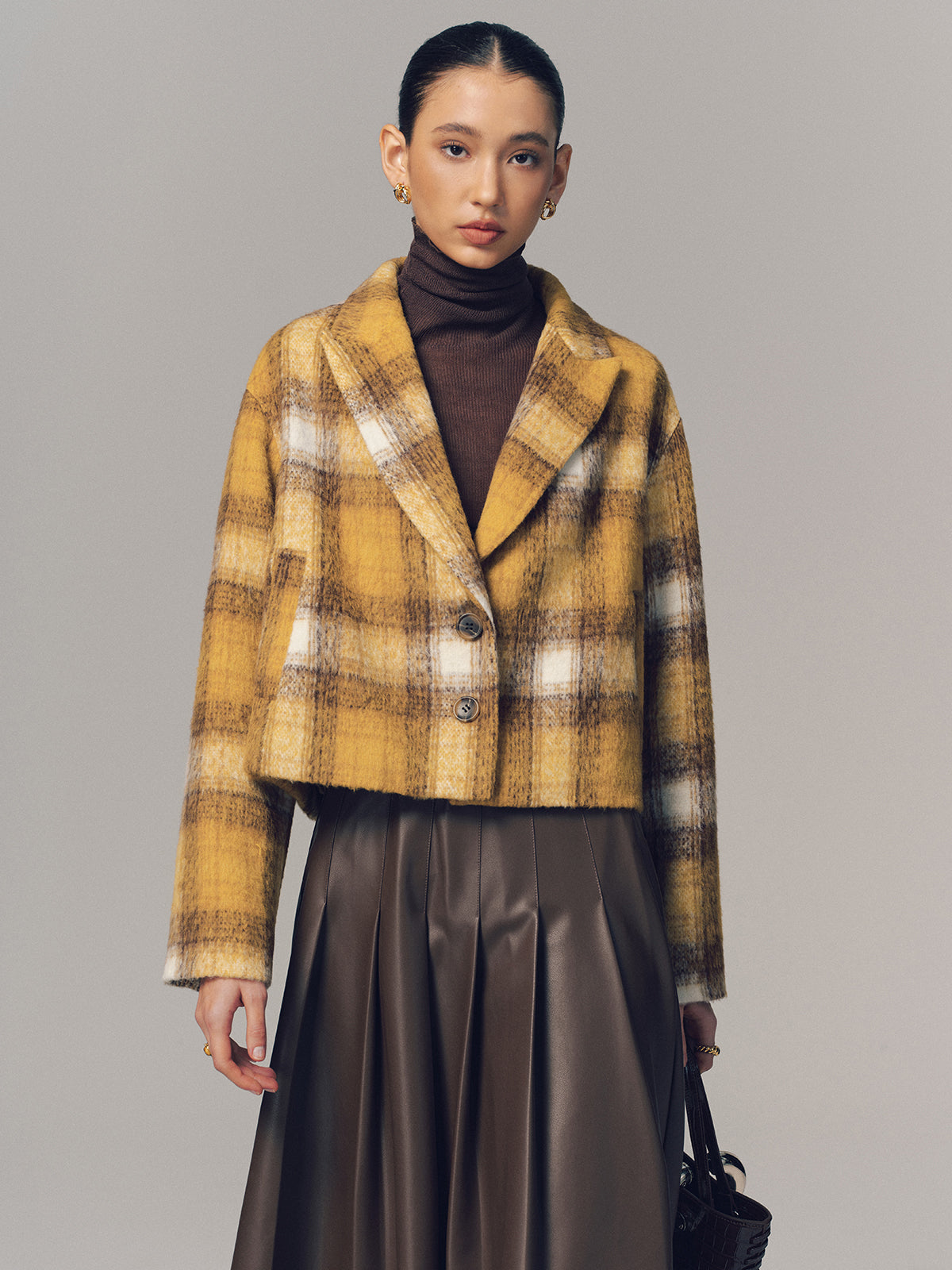 Cropped Plaid Felt Blazer