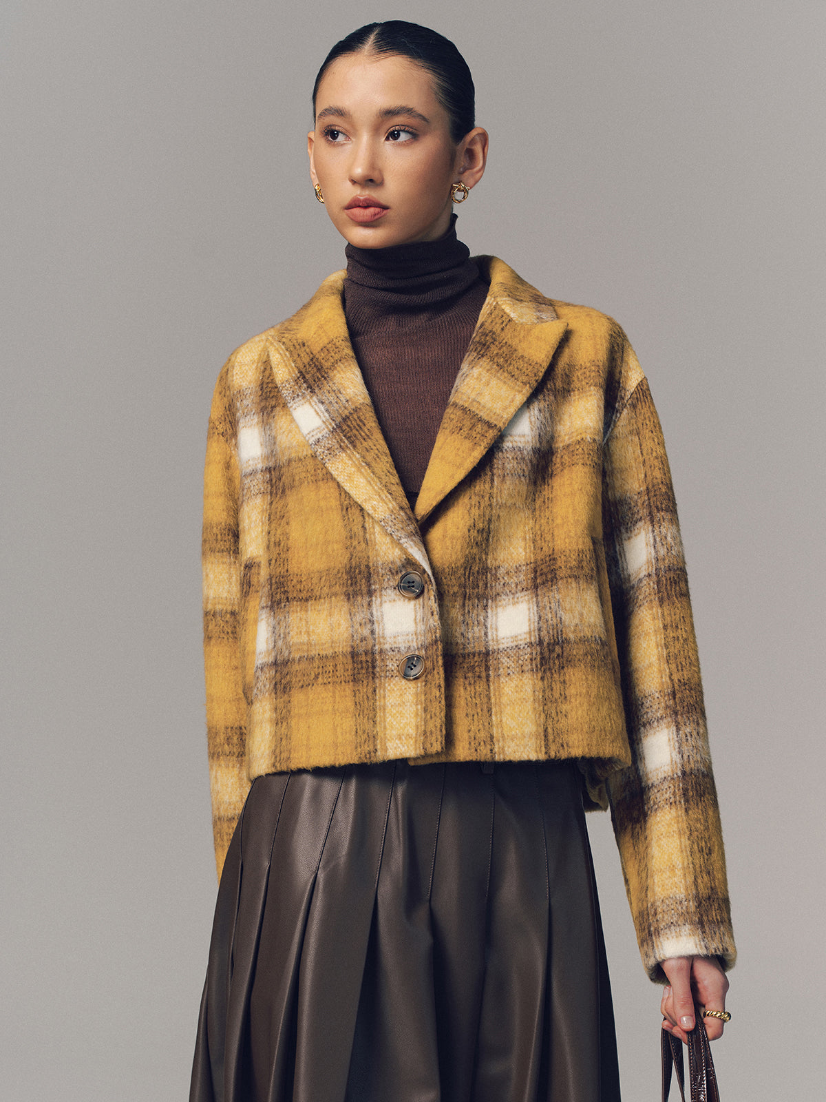 Cropped Plaid Felt Blazer