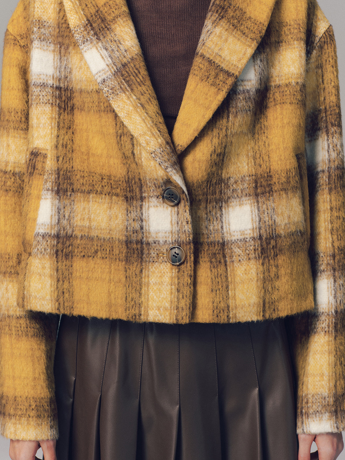 Cropped Plaid Felt Blazer