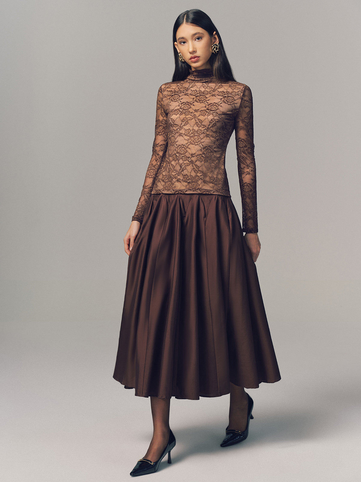 Lace Mock Neck Long-Sleeve Top