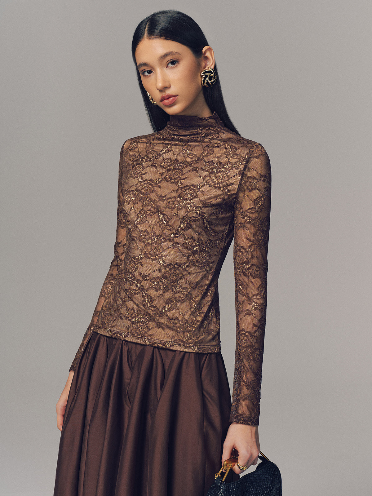 Lace Mock Neck Long-Sleeve Top