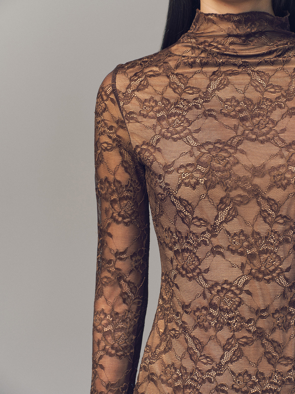 Lace Mock Neck Long-Sleeve Top