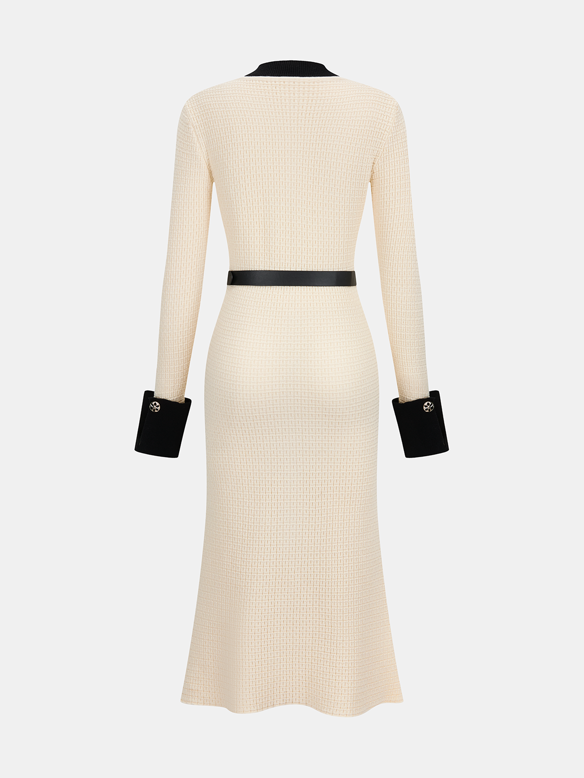 Midi-Kleid mit Kontrastbesatz, Knopfleiste und Gürtel