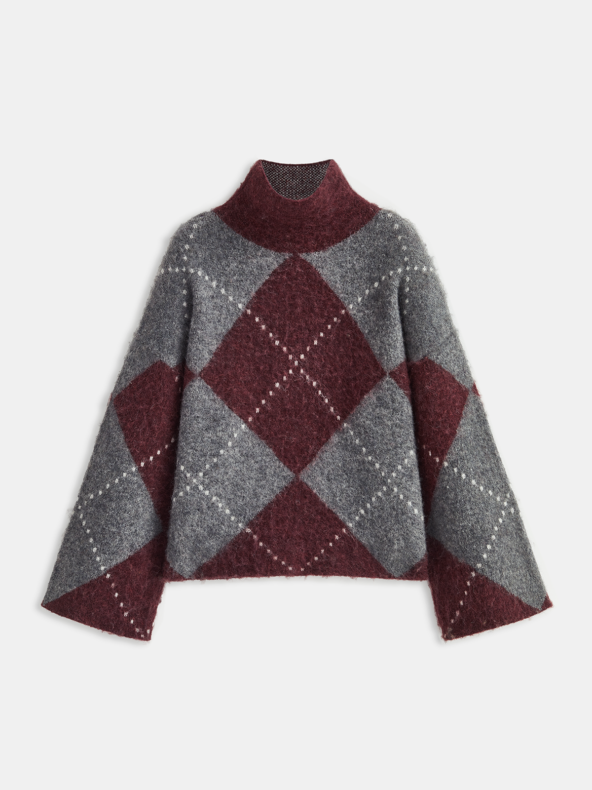 Chandail à col roulé en tricot mélangé de laine motif argyle