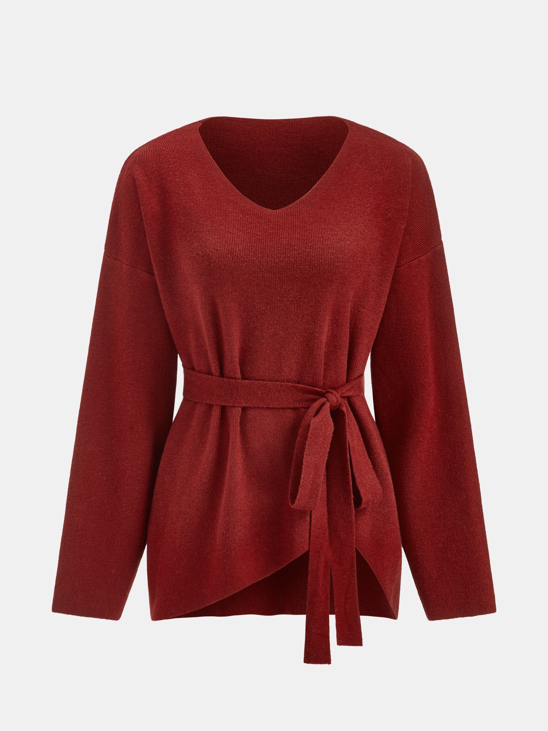 V-Neck Belted Sweater
