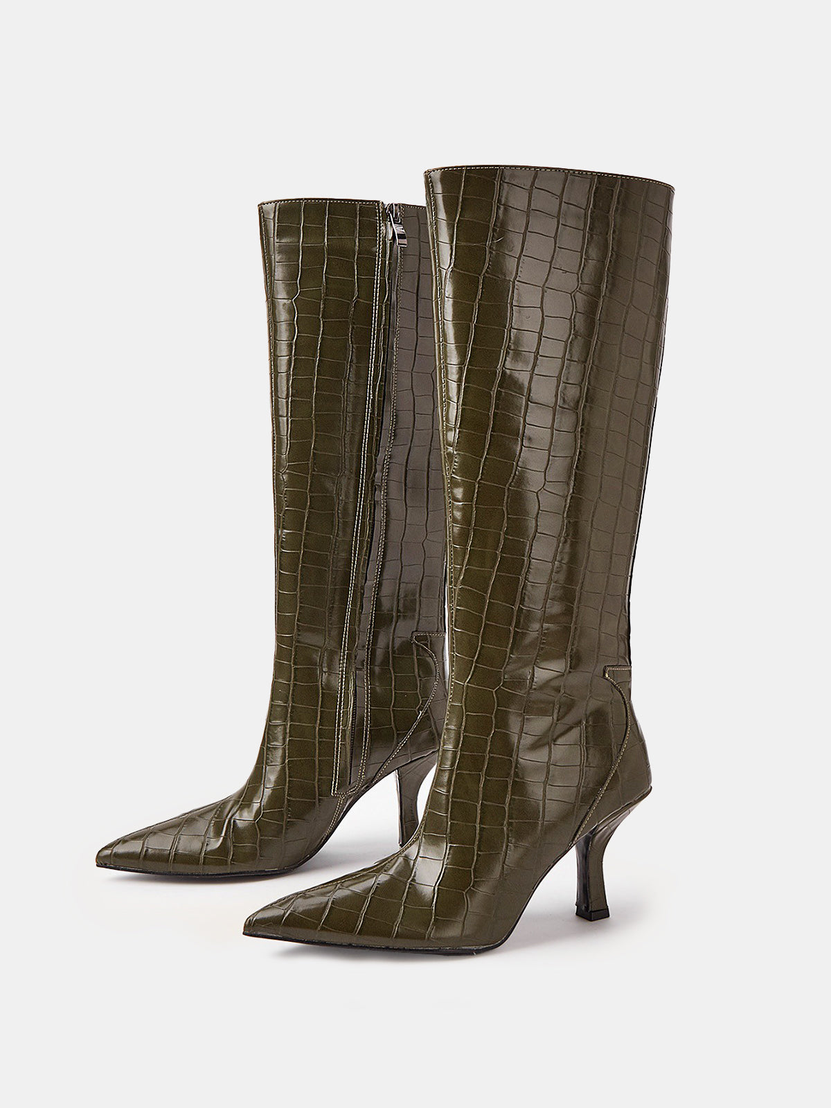 Knee-High Crocodile Pointed Boots
