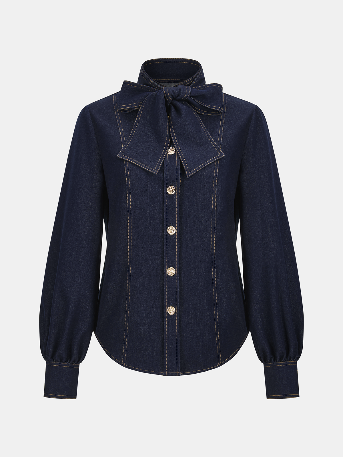 Bow Neck Denim Shirt