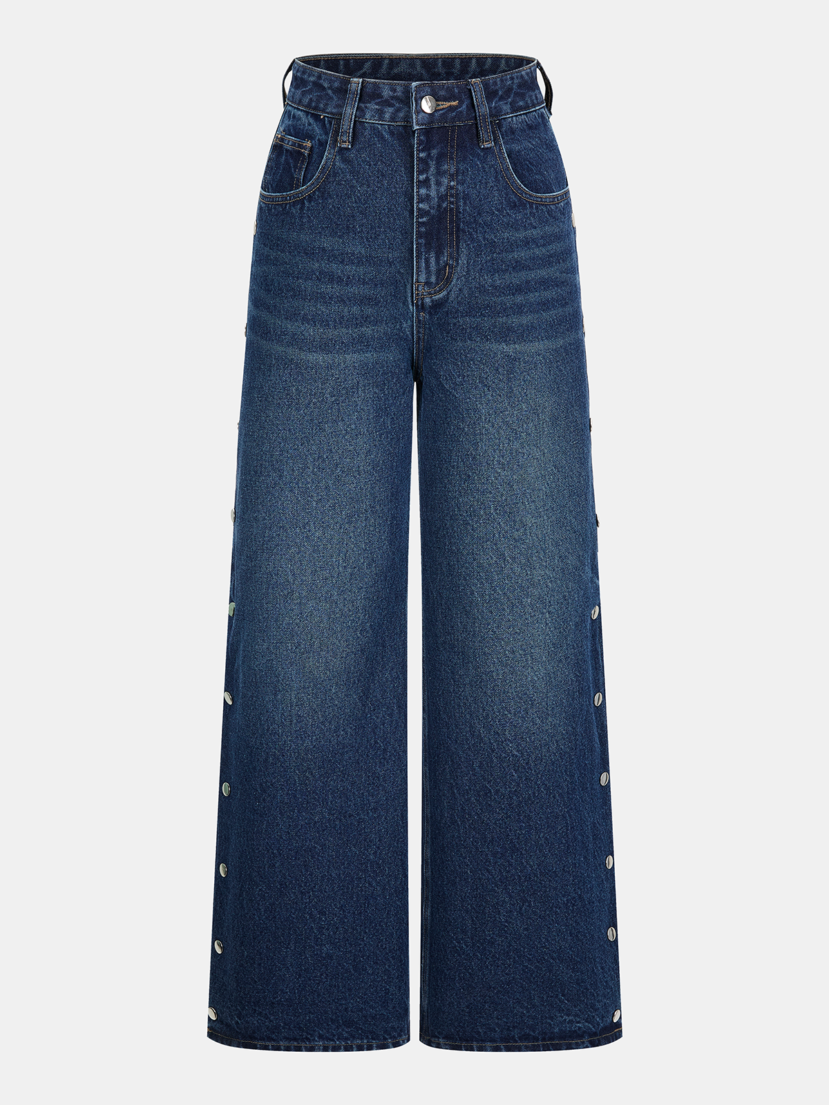Side Button Wide-Leg Denim Pants