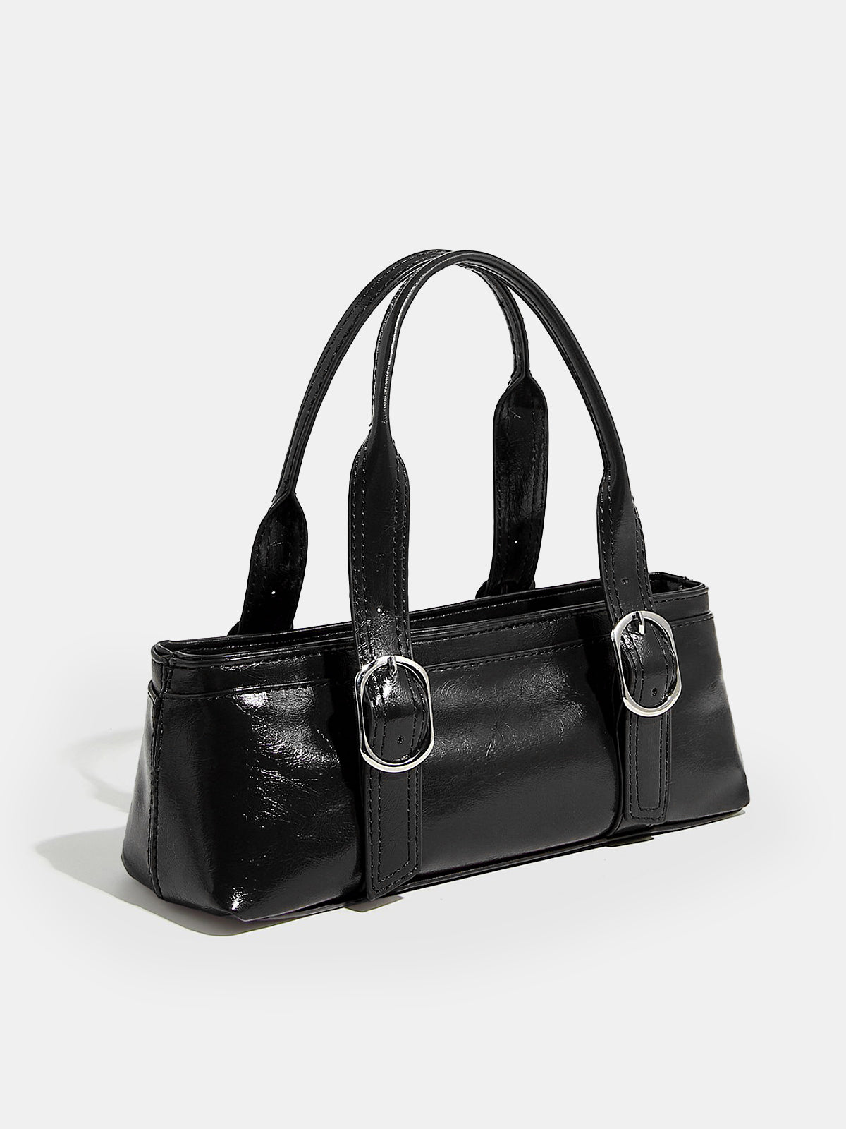 Glossy Buckle Handle Bag