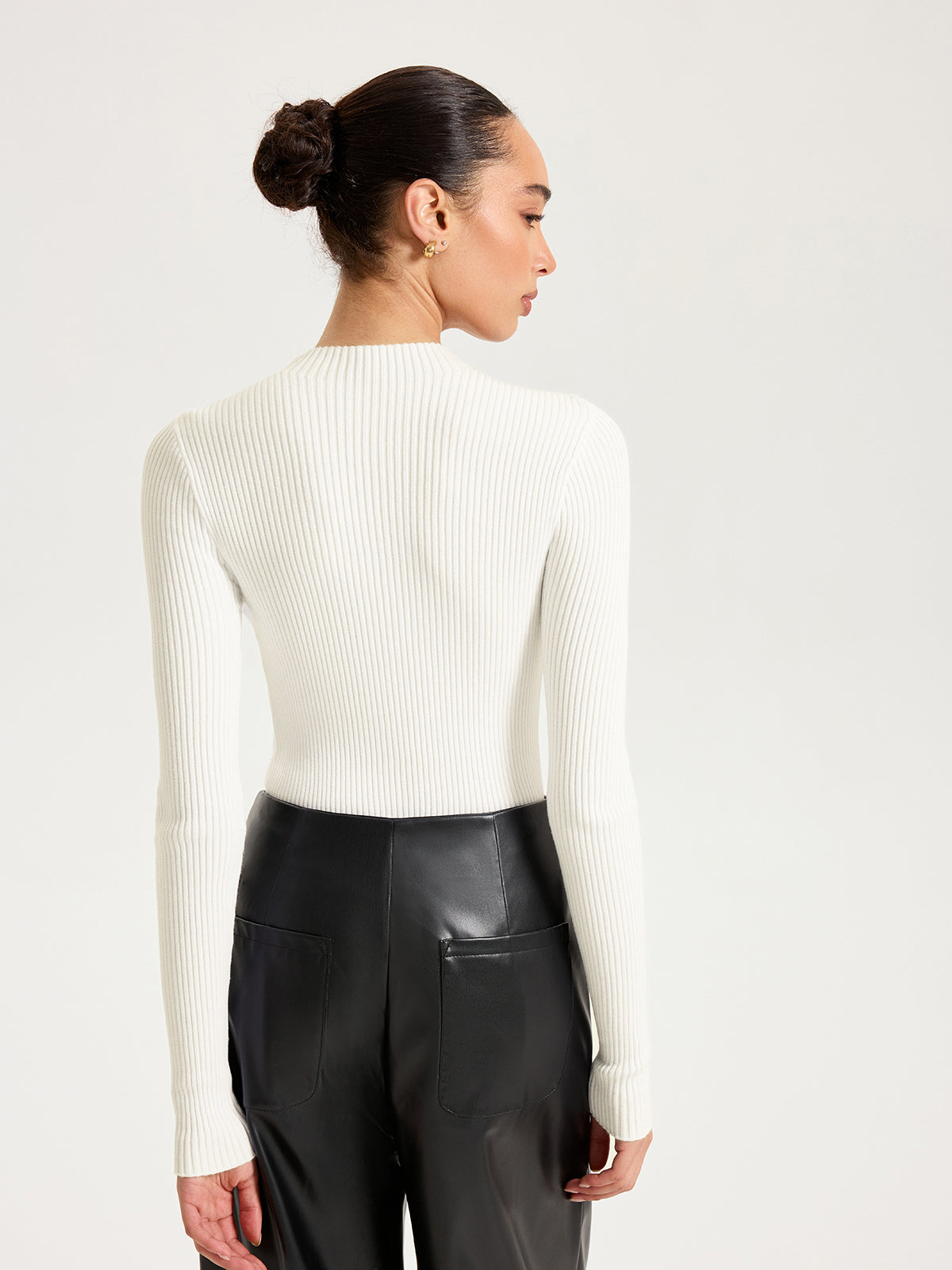 Sheer Mesh Panel Ribbed Knit Top