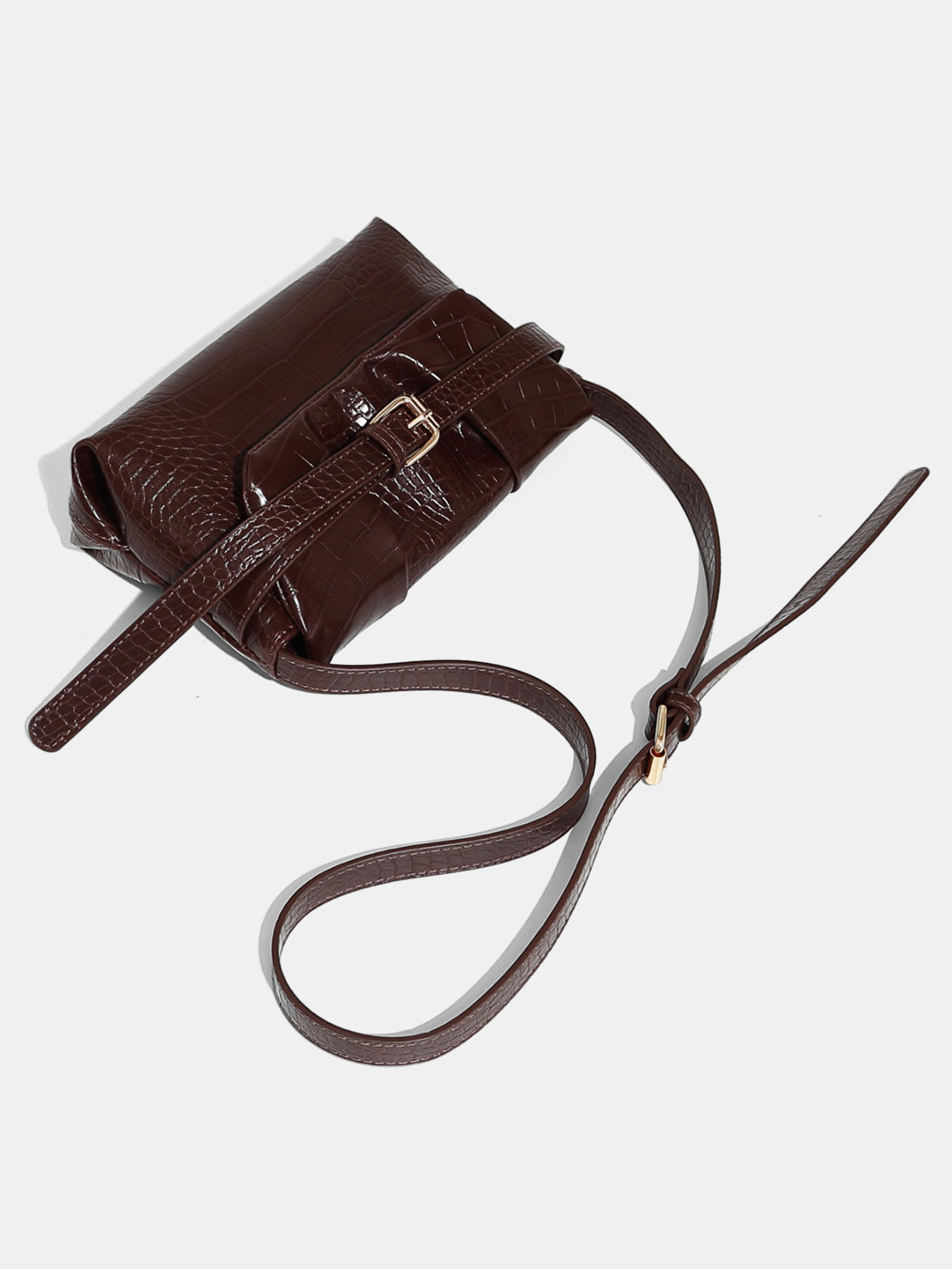 Crocodile-Embossed Buckle Crossbody Bag