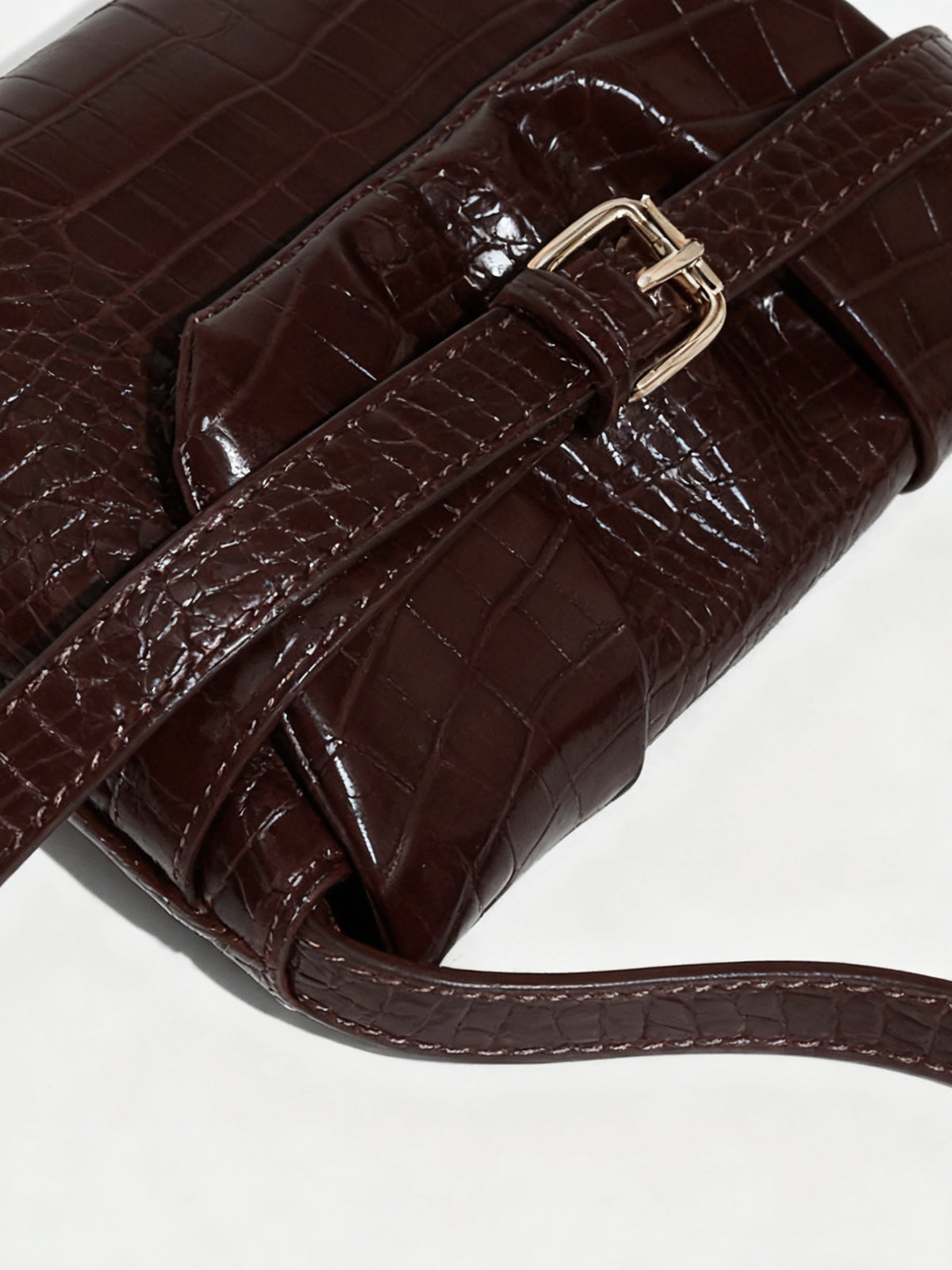 Crocodile-Embossed Buckle Crossbody Bag