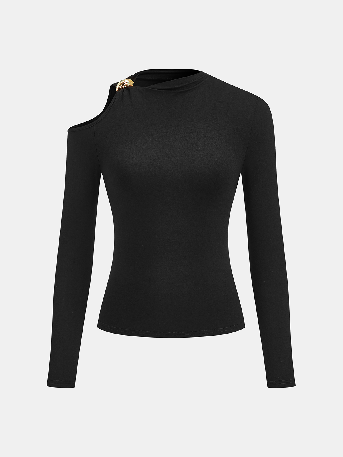Metal Detail Cold-Shoulder Long-Sleeve Top