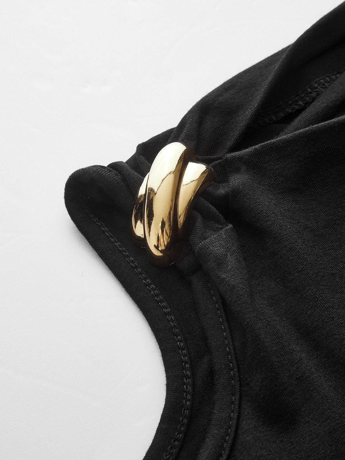 Metal Detail Cold-Shoulder Long-Sleeve Top