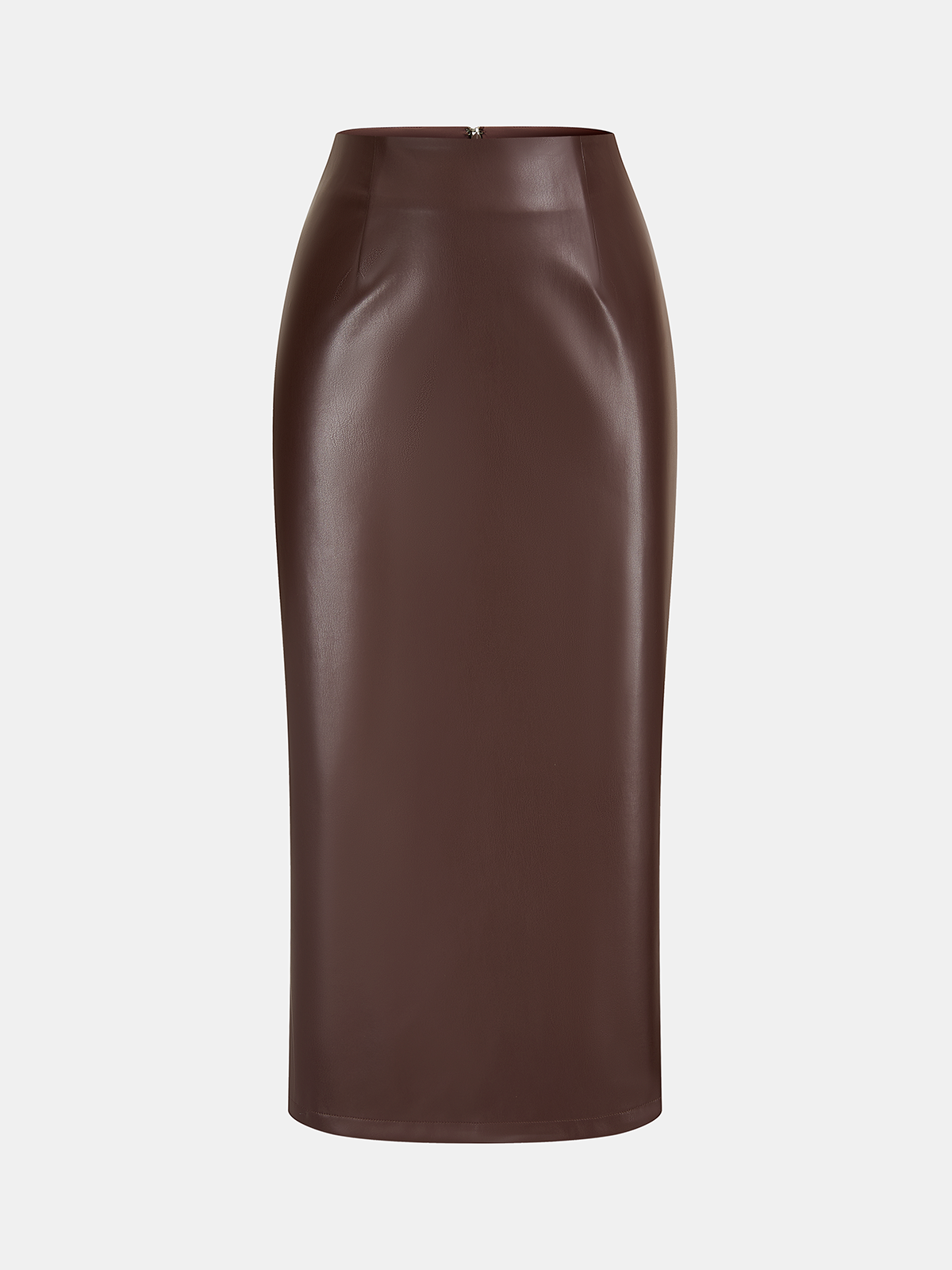 Back Slit Faux Leather Midi Pencil Skirt