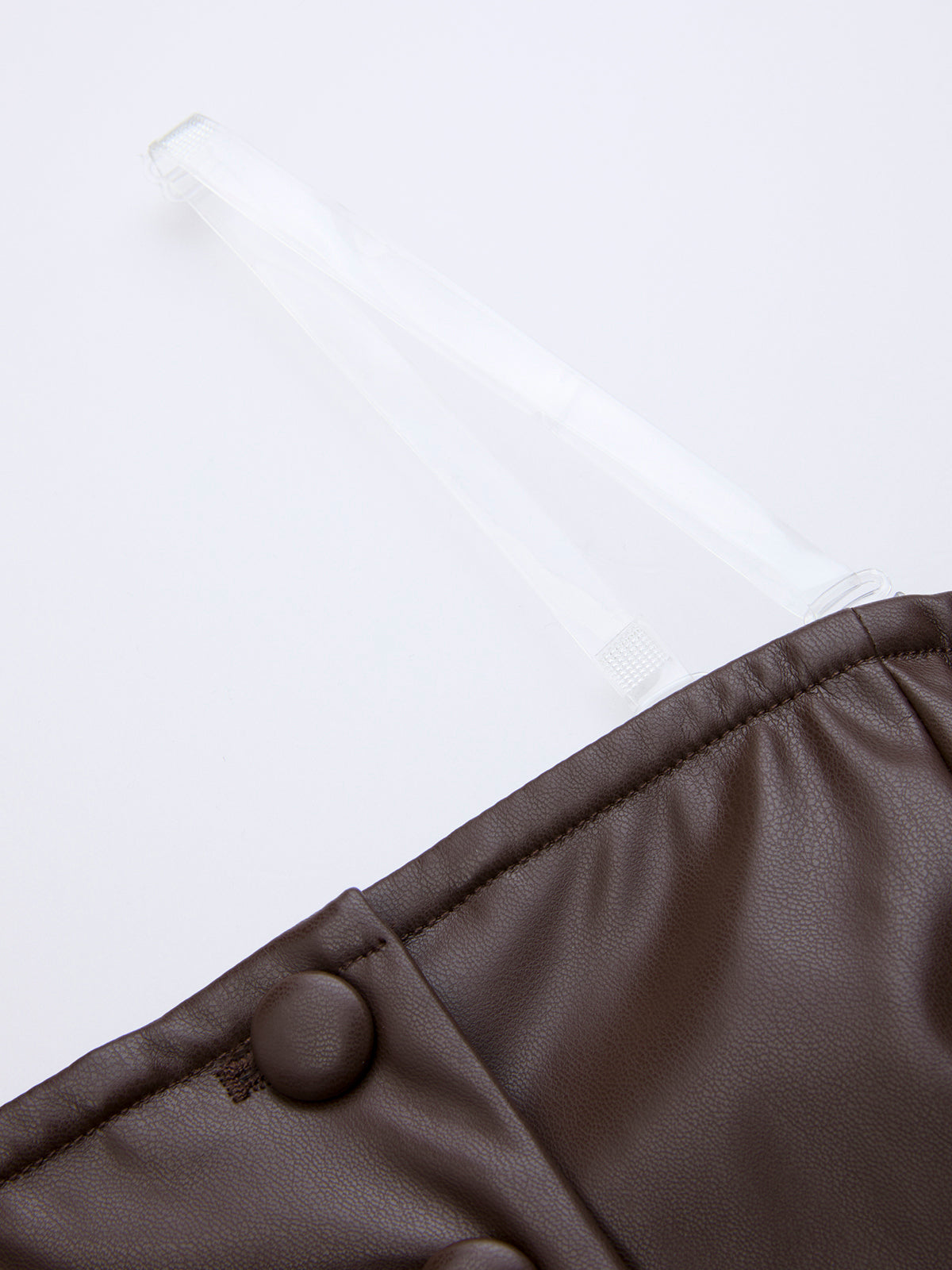 Button-Front Strapless Faux Leather Fitted Top