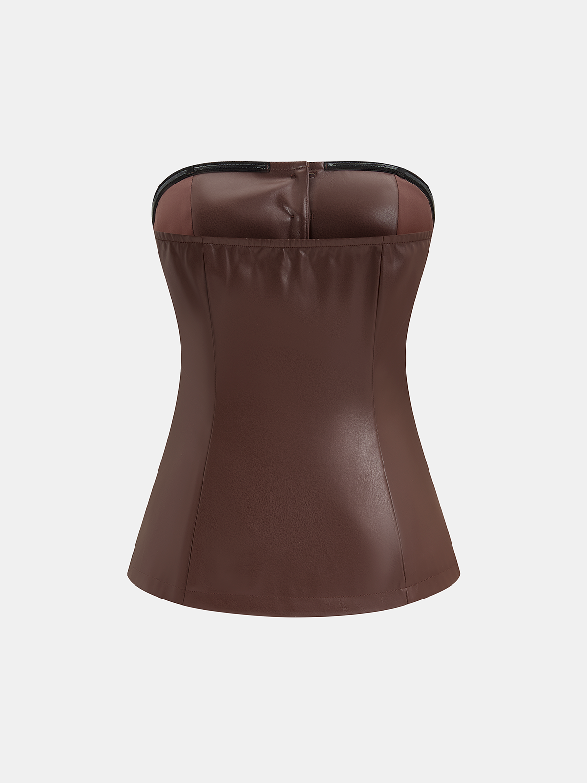 Button-Front Strapless Faux Leather Fitted Top