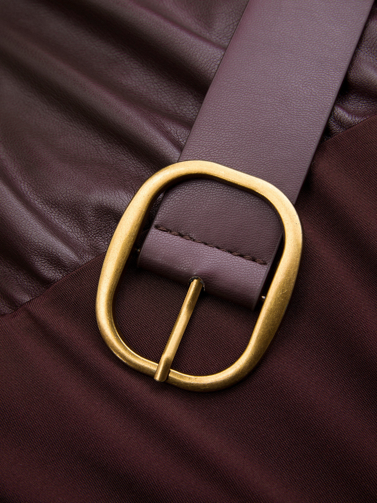 Belted Ruched Sleeveless Faux Leather Bodysuit