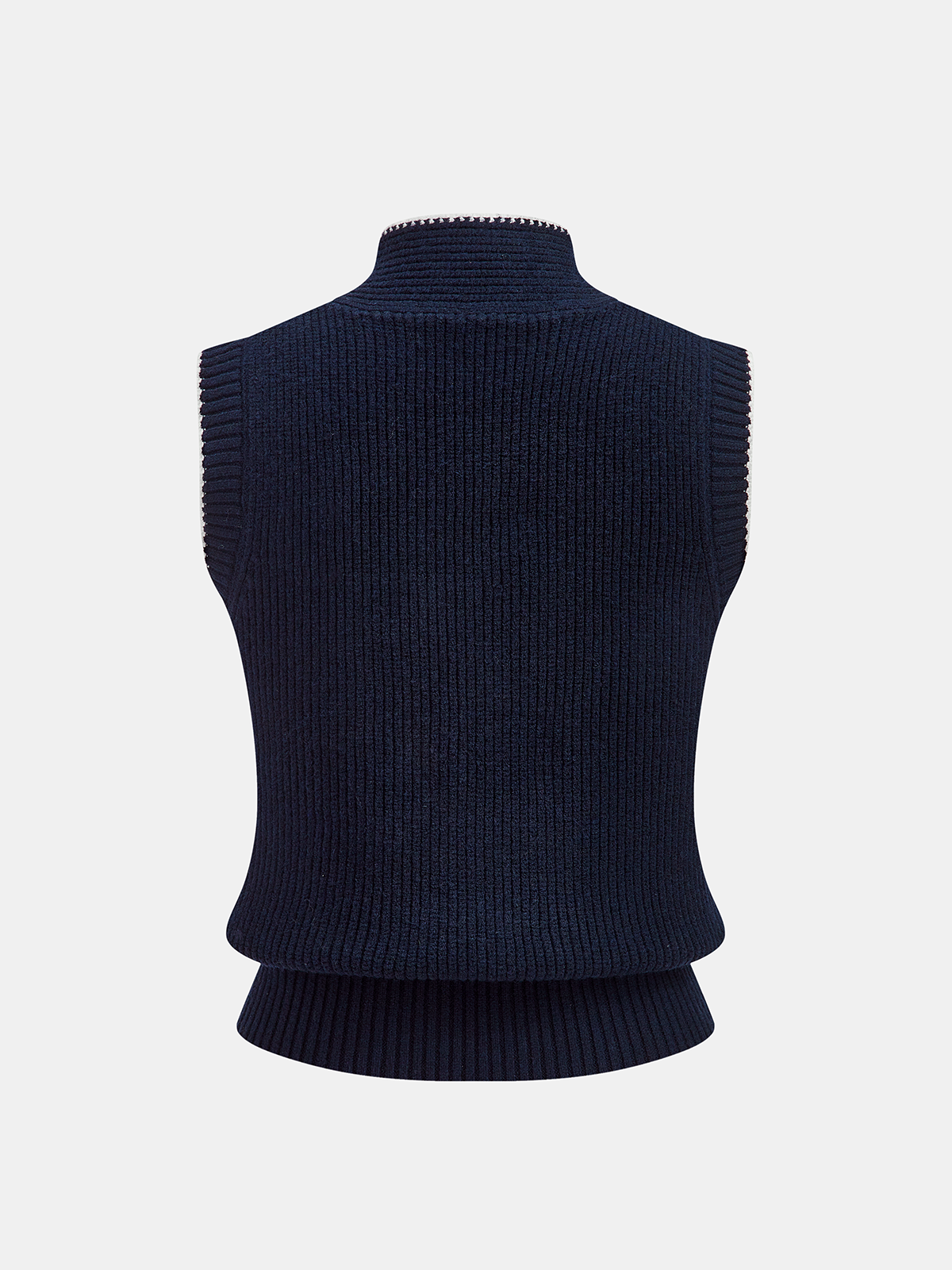Contrast Trim Tie-Neck Sleeveless Rib-Knit Vest