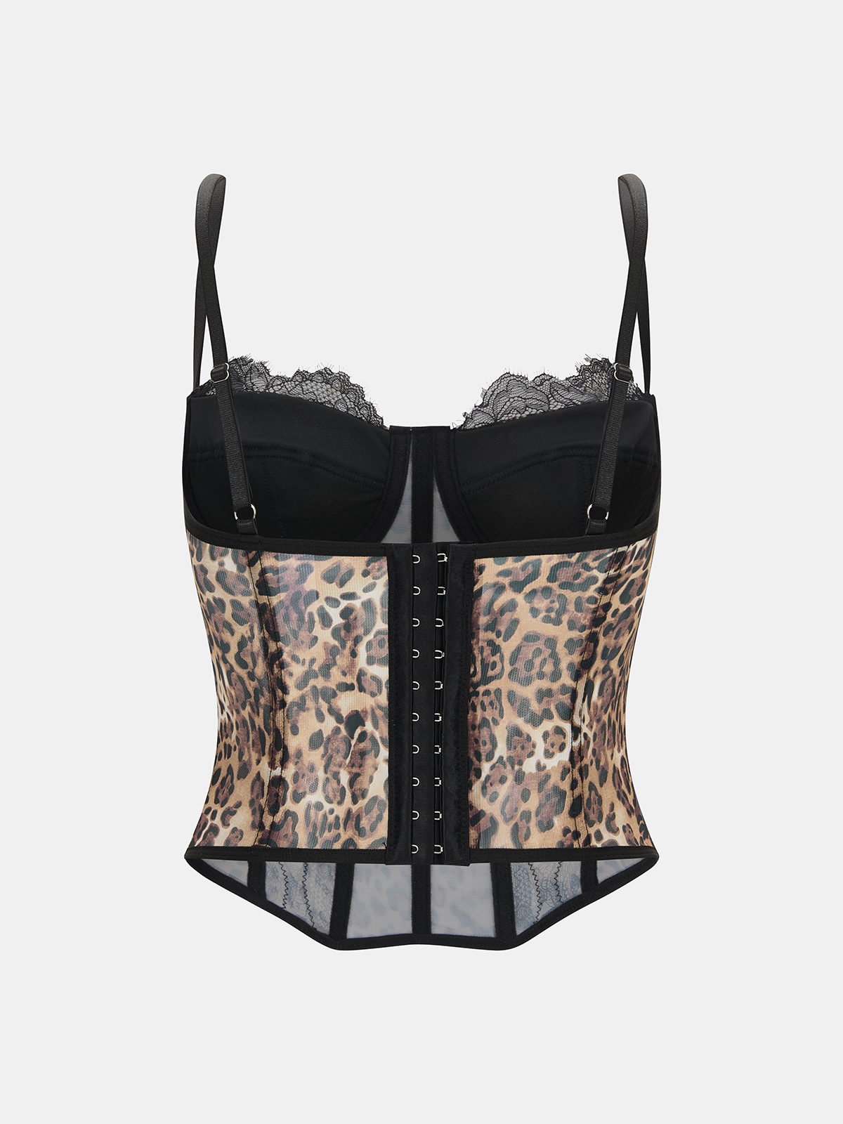 Lace-Trim Leopard-Print Chiffon Corset Top