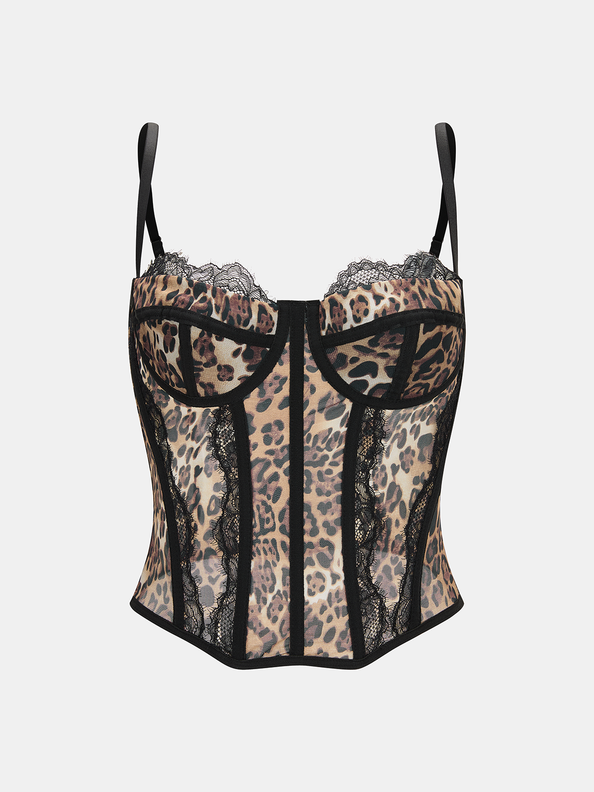Lace-Trim Leopard-Print Chiffon Corset Top