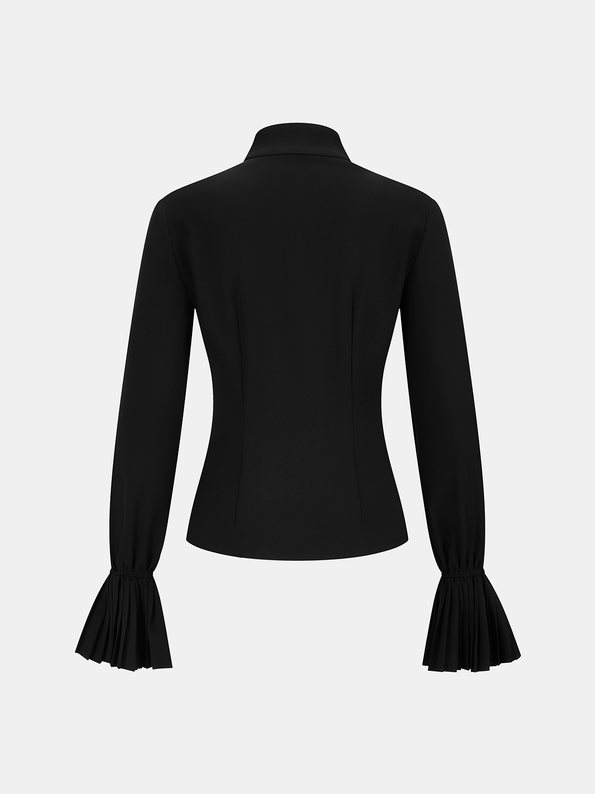 Stand Collar Pleated Cuff Button-Front Blouse