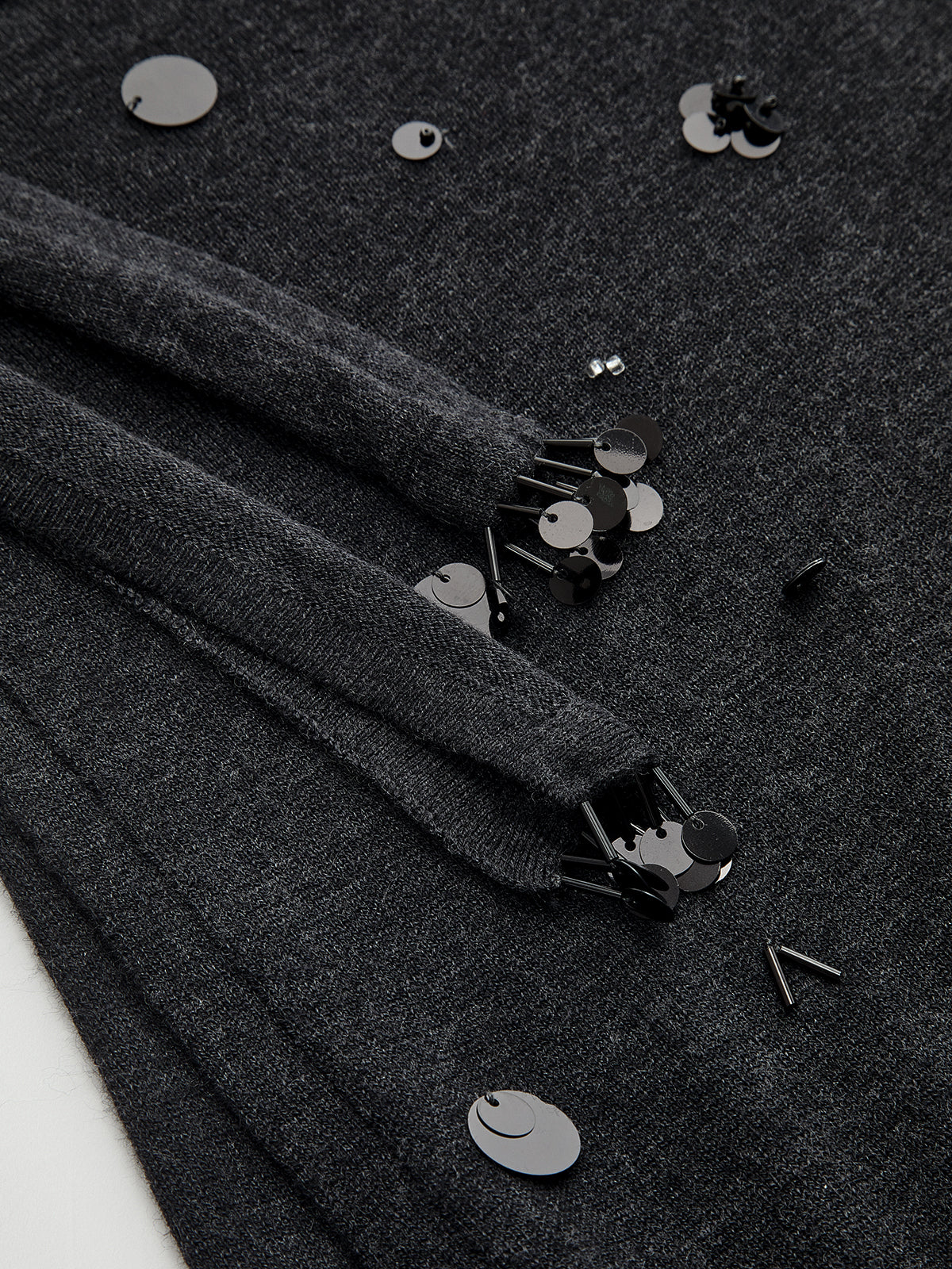 Wool Blend Embellished Ruched Skirt